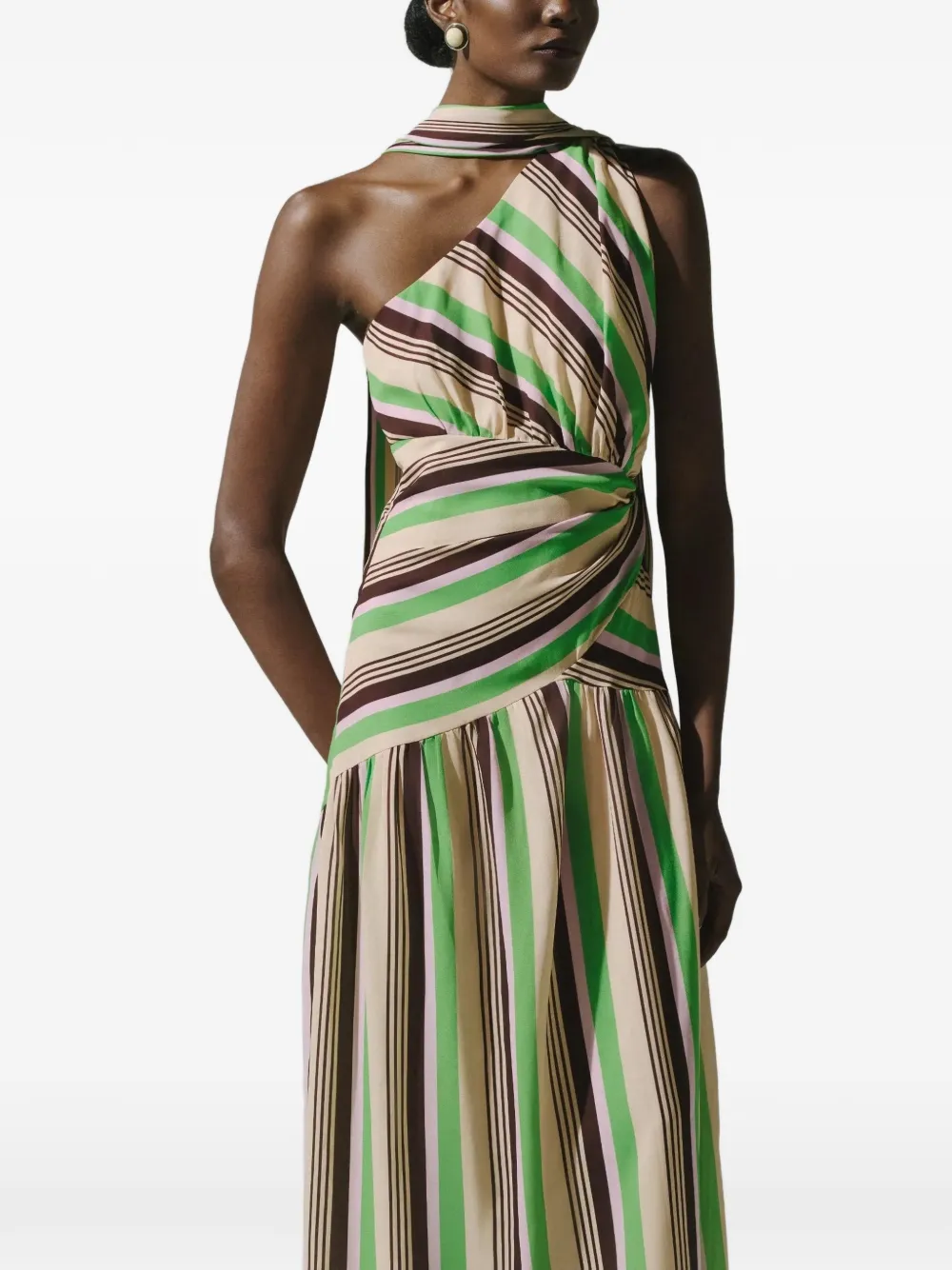 Baobab Ariel asymmetrische maxi-dress met sjaaldetail Beige