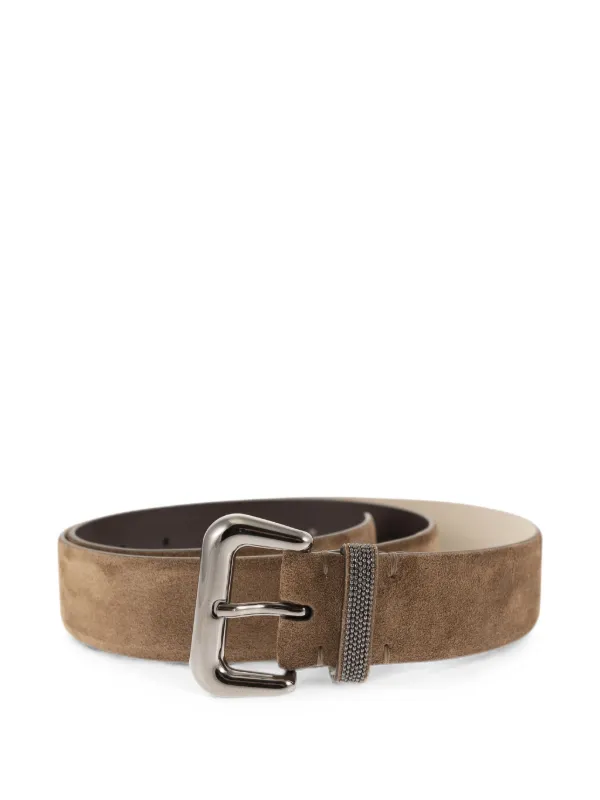 Brunello Cucinelli Suede Belt with Monili Loop in Neutrals