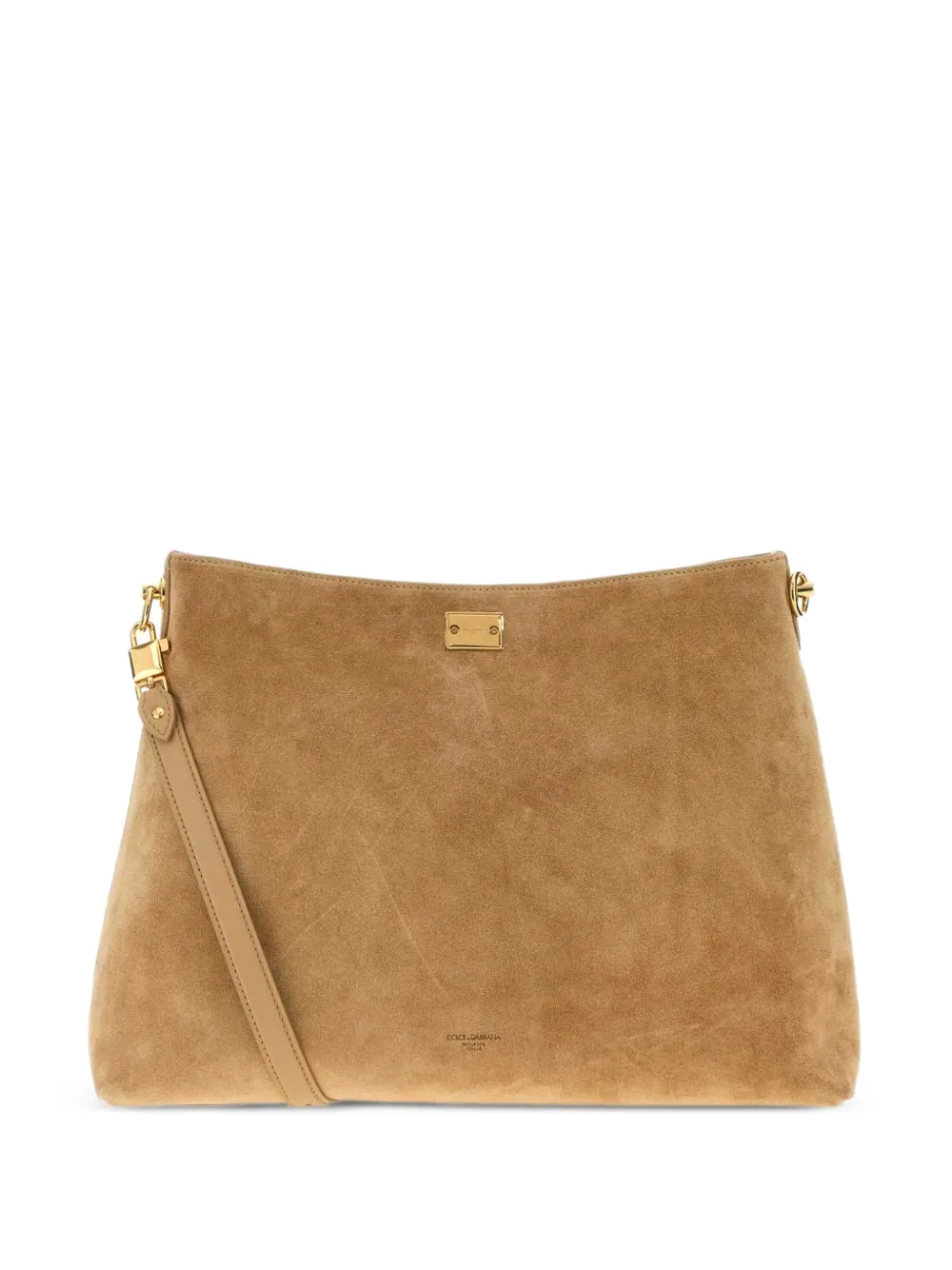 Dolce & Gabbana logo-plaque suede shoulder bag - Neutrals