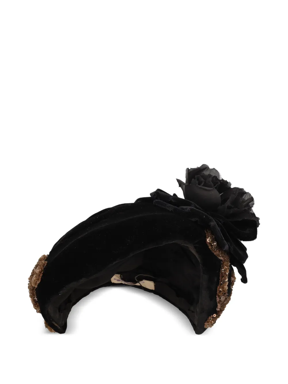 Vintage chapeau à sequins et détail de fleur - Noir