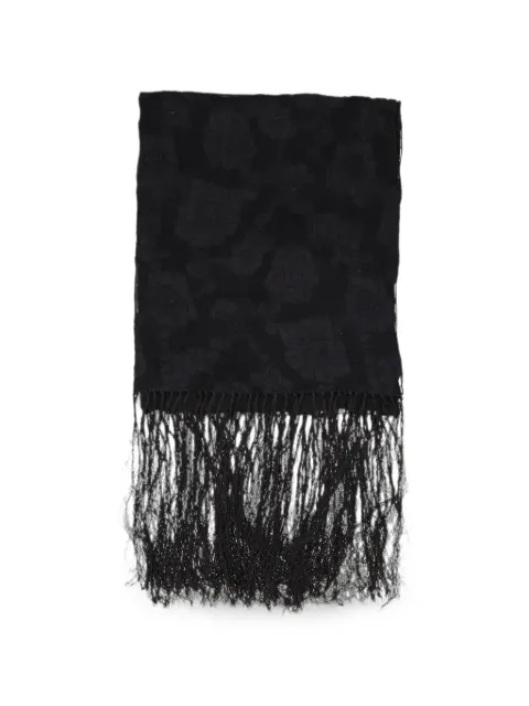 Vintage floral-jacquard fringed scarf