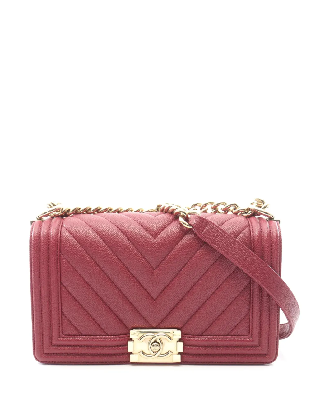 CHANEL Pre-Owned 2017-2018 Old Medium Quilted Caviar Boy Flap crossbody bag - Rosso