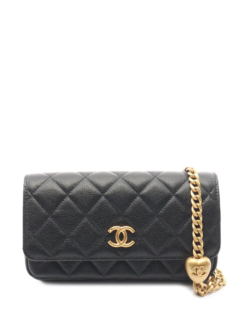 CHANEL Pre-Owned 2021-2026 CC Quilted Caviar Heart Flap Phone Holder with Chain crossbody bag - Nero