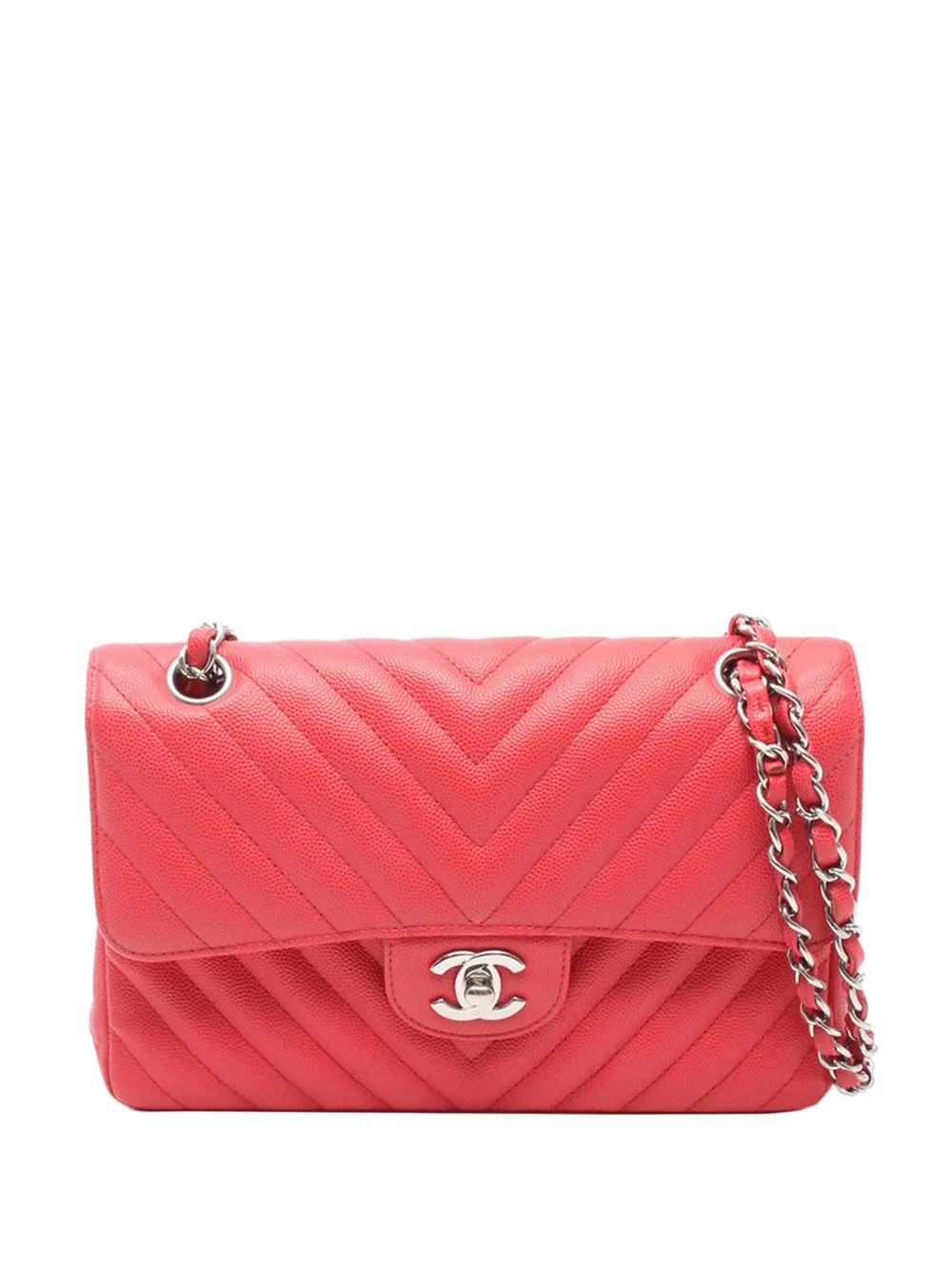 CHANEL Pre-Owned 2018 Medium Classic Chevron Caviar Double Flap shoulder bag - Rosso