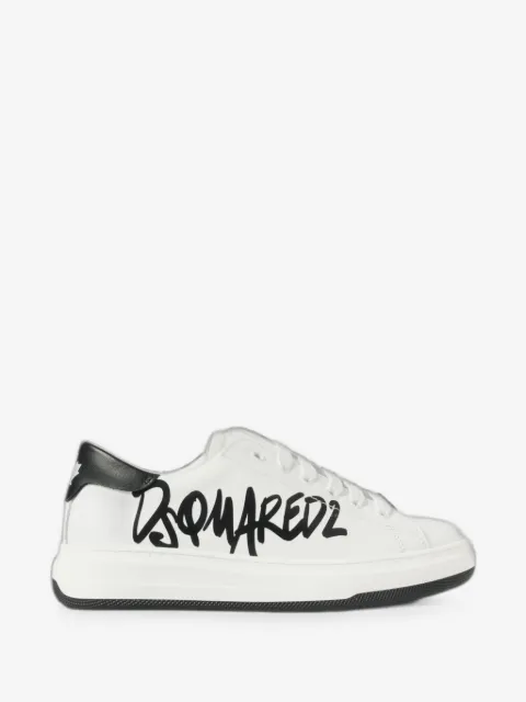 DSQUARED2 KIDS tenis de piel con logo estampado