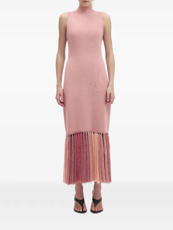 aje knit dress Sofina Tassel Midi | Pink boho black wedding dress