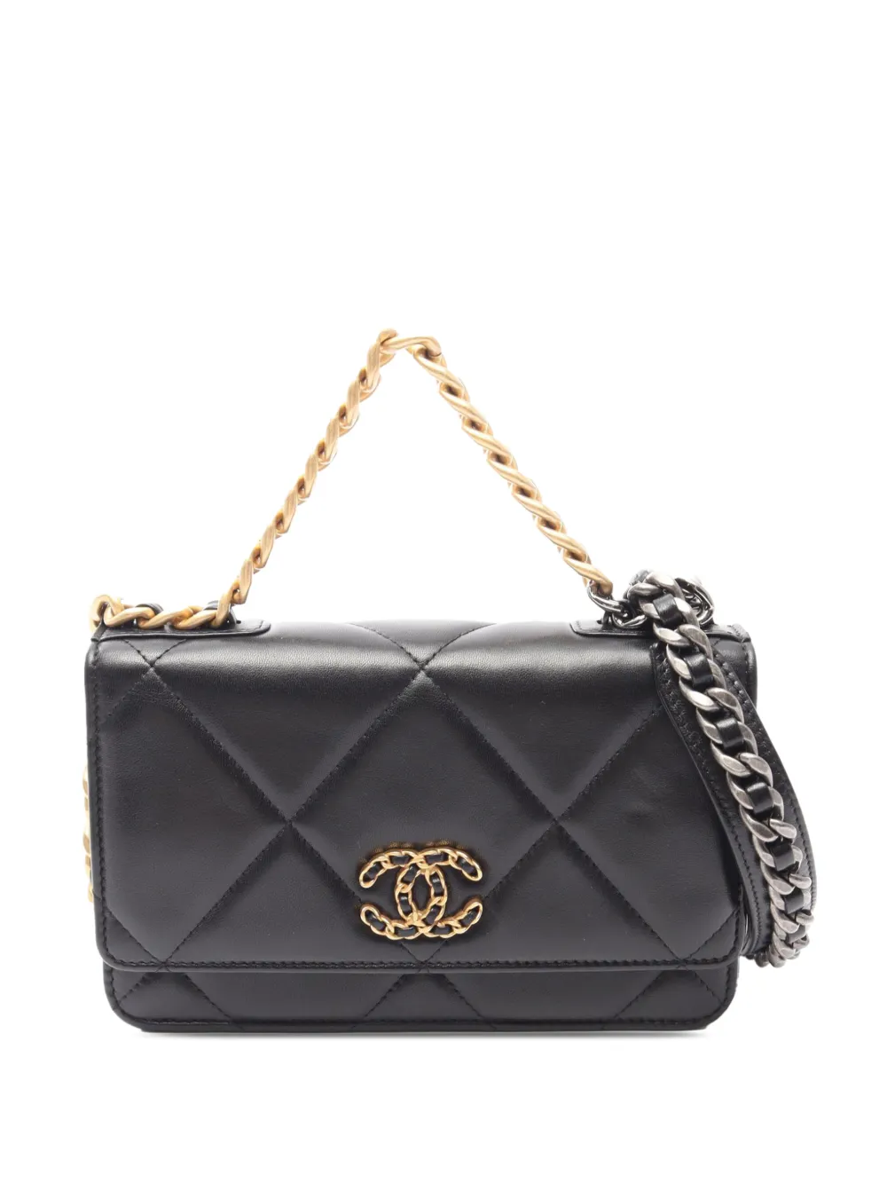 CHANEL Pre-Owned 2021-2026 Quilted Lambskin 19 Wallet on Chain satchel - Nero
