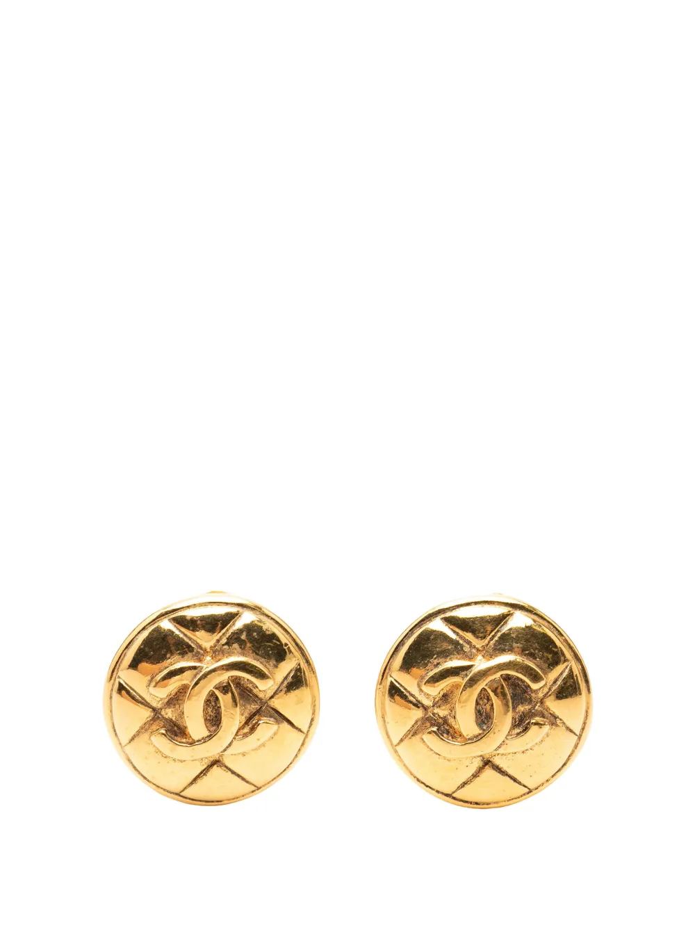 CHANEL Pre-Owned 1970-1980 CC Gold Plated Quilted Round Clip On Earrings costume earrings - Oro