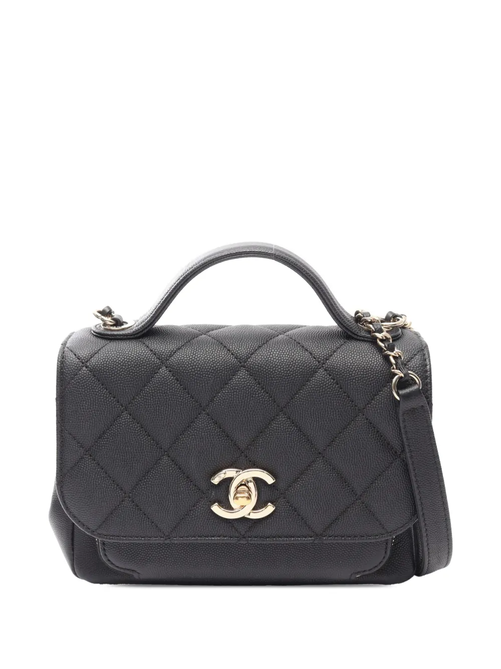Pre-owned Chanel 2019 Small Quilted Caviar Business Affinity Top Handle Flap Satchel In Black