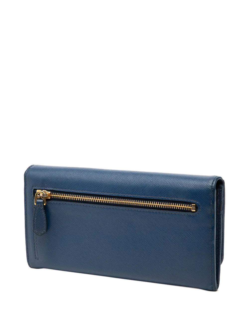 Pre-owned Prada 2010-2026 Saffiano Lux Continental Wallet Long Wallets In Blue