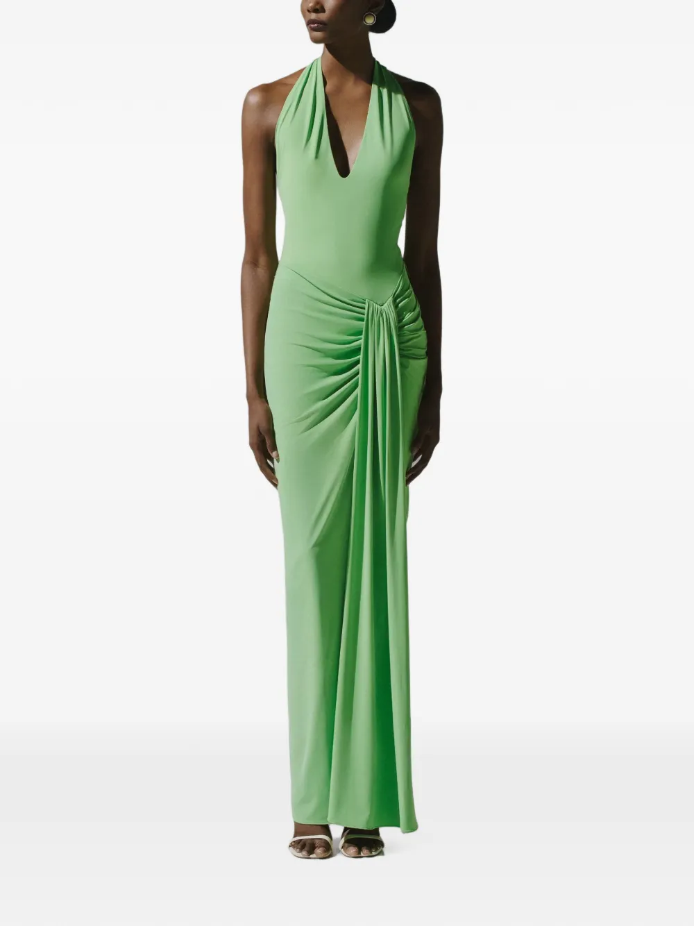 Baobab Donatella maxi-dress met ruches en cascadedetail Groen