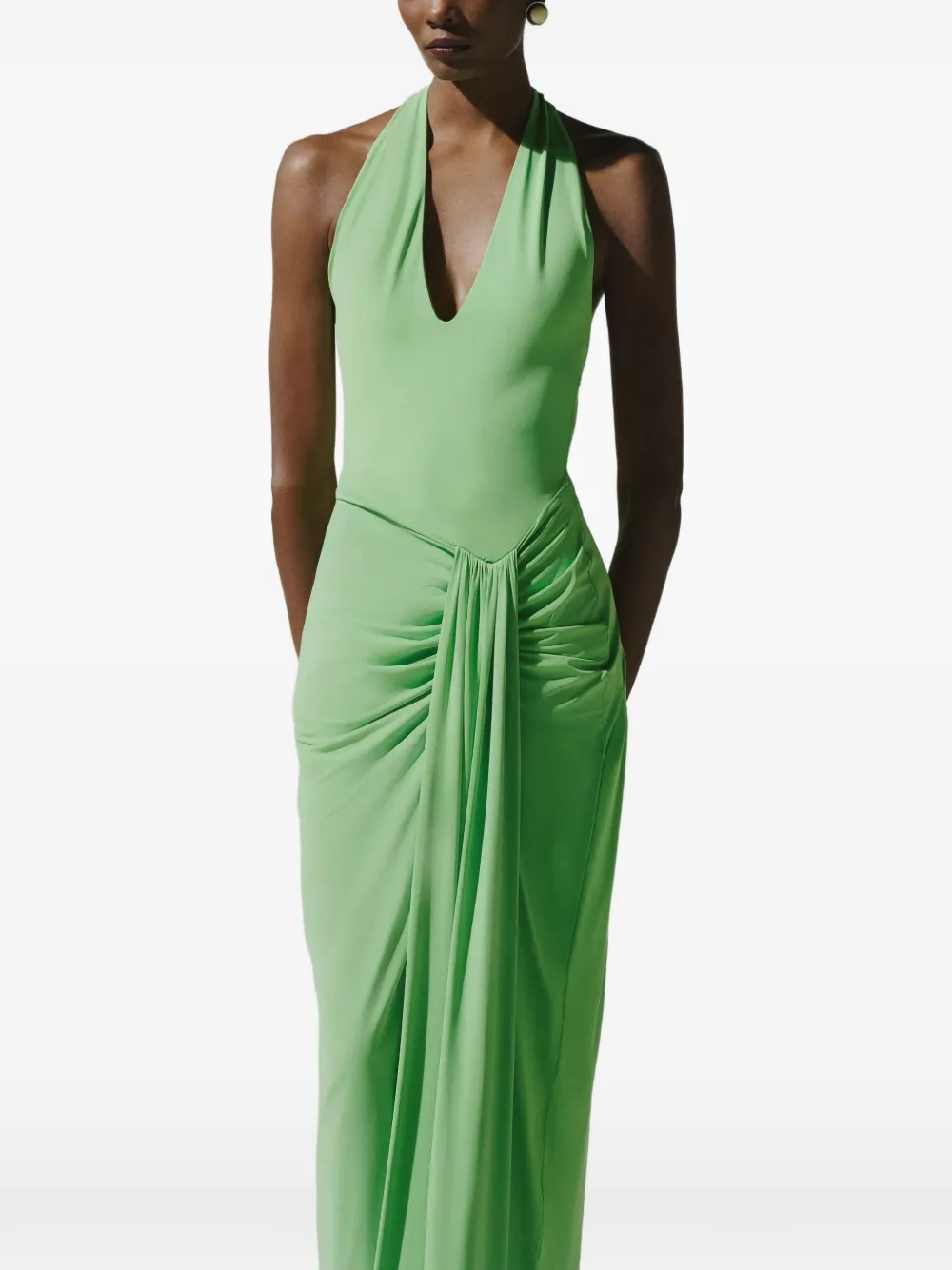 Baobab Donatella maxi-dress met ruches en cascadedetail Groen