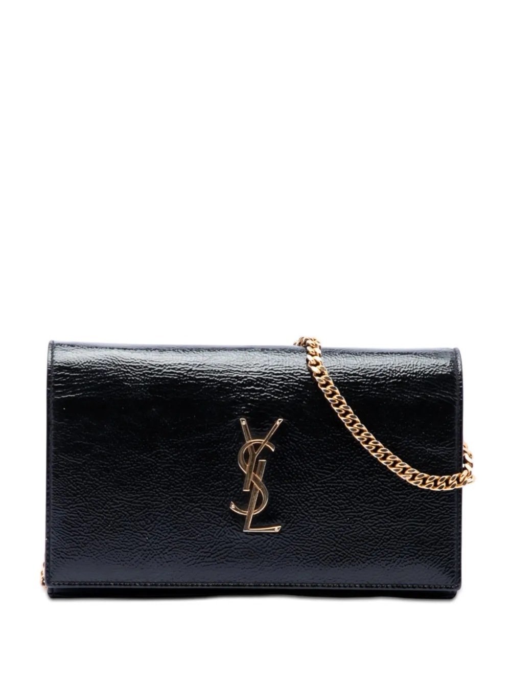 Saint Laurent Pre-Owned 2015 Textured Patent Monogram Kate Wallet on Chain crossbody bag - Nero