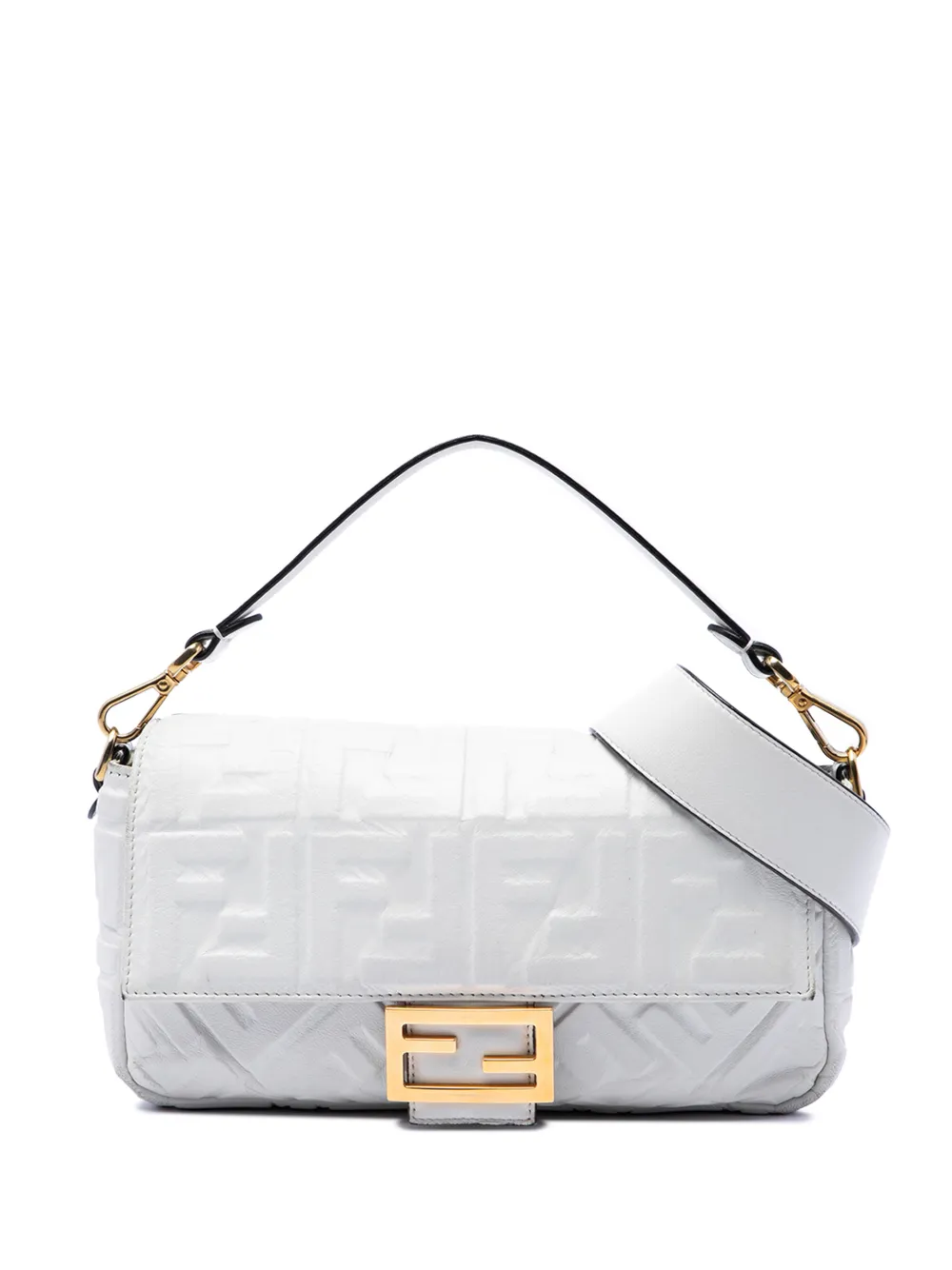 Fendi Pre-Owned 2010-2026 Zucca Embossed Leather Baguette satchel - Bianco