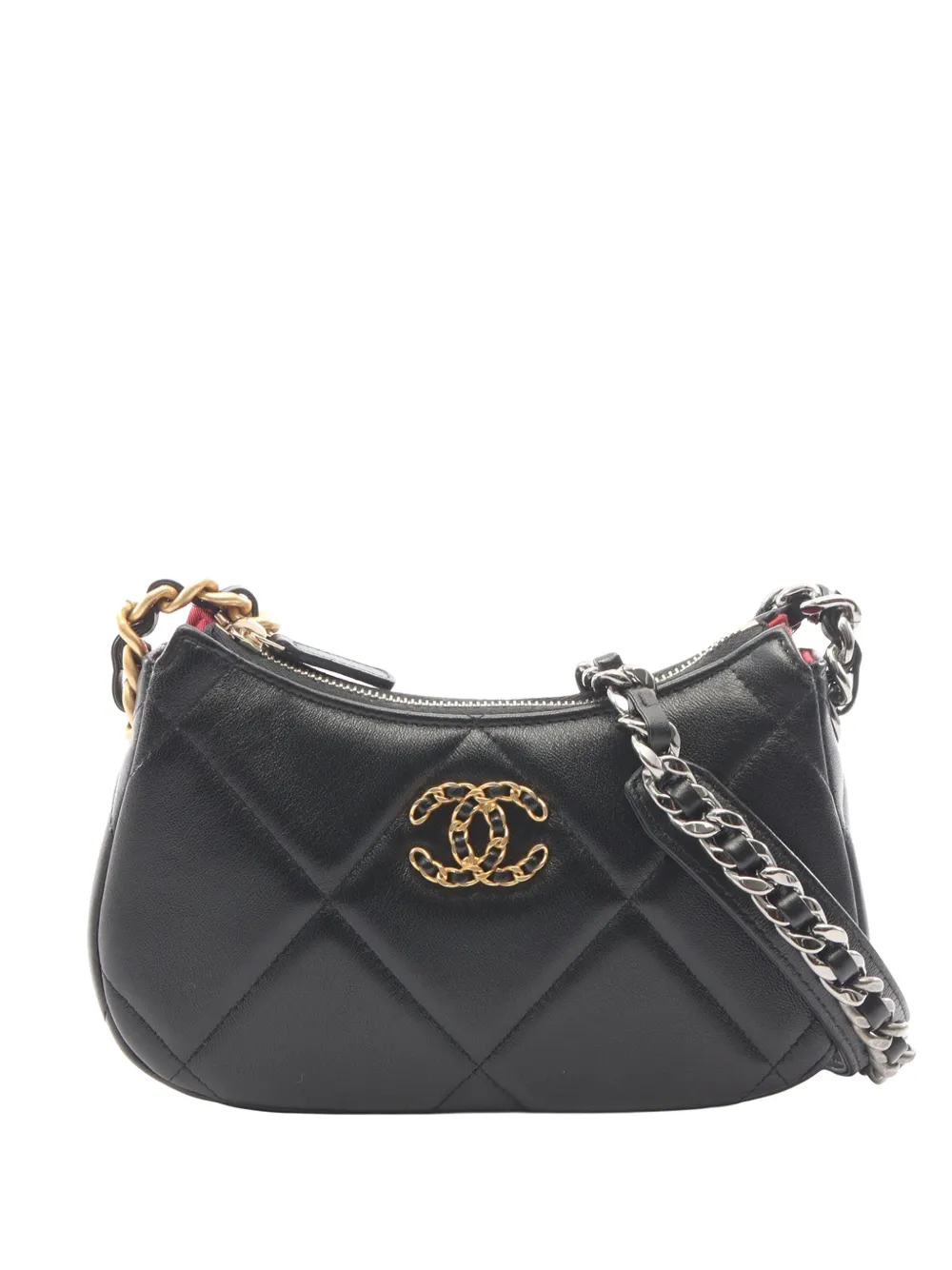 CHANEL Pre-Owned Borsa a tracolla 19 piccola in pelle di agnello con catena 2021-2026 - Nero