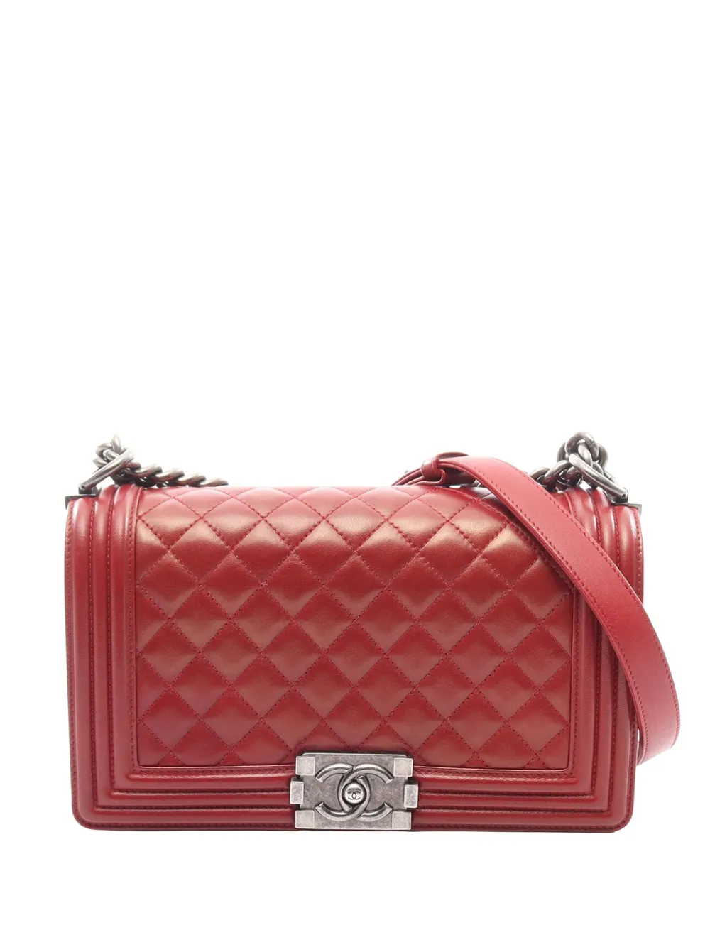 CHANEL Pre-Owned 2013-2014 Old Medium Quilted Lambskin Boy Flap crossbody bag - Red