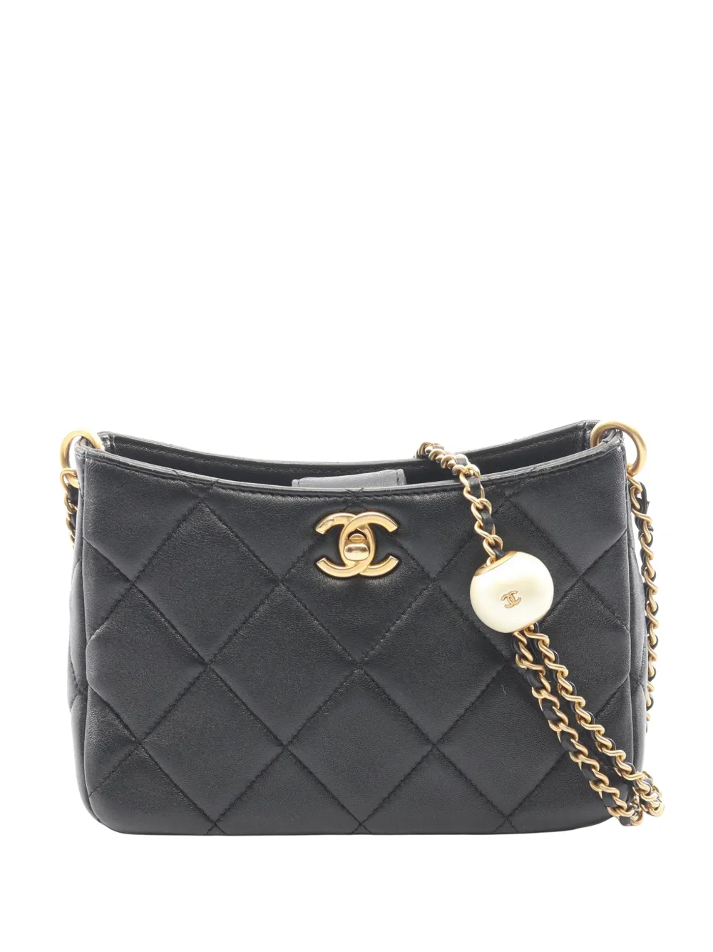 CHANEL Pre-Owned 2021-2026 CC Quilted Lambskin Pearl crossbody bag - Black