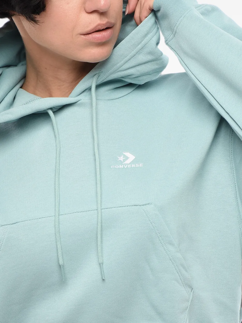 Converse logo-detail cropped cotton hoodie Blauw