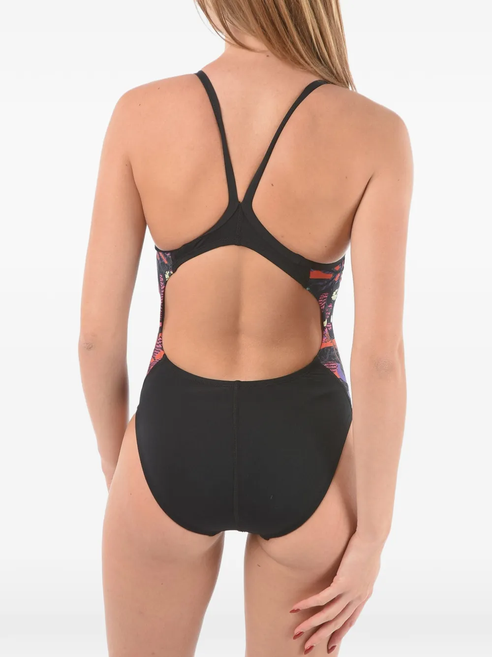 Nike Logo-print Patterned-panel Swimsuit In Black