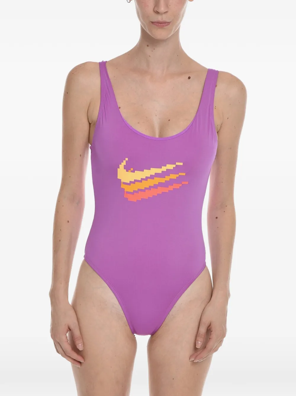 Nike Logo-print U-back Swimsuit In Purple