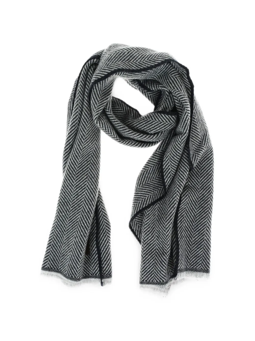 Zegna Herringbone-pattern Frayed Scarf In Multi