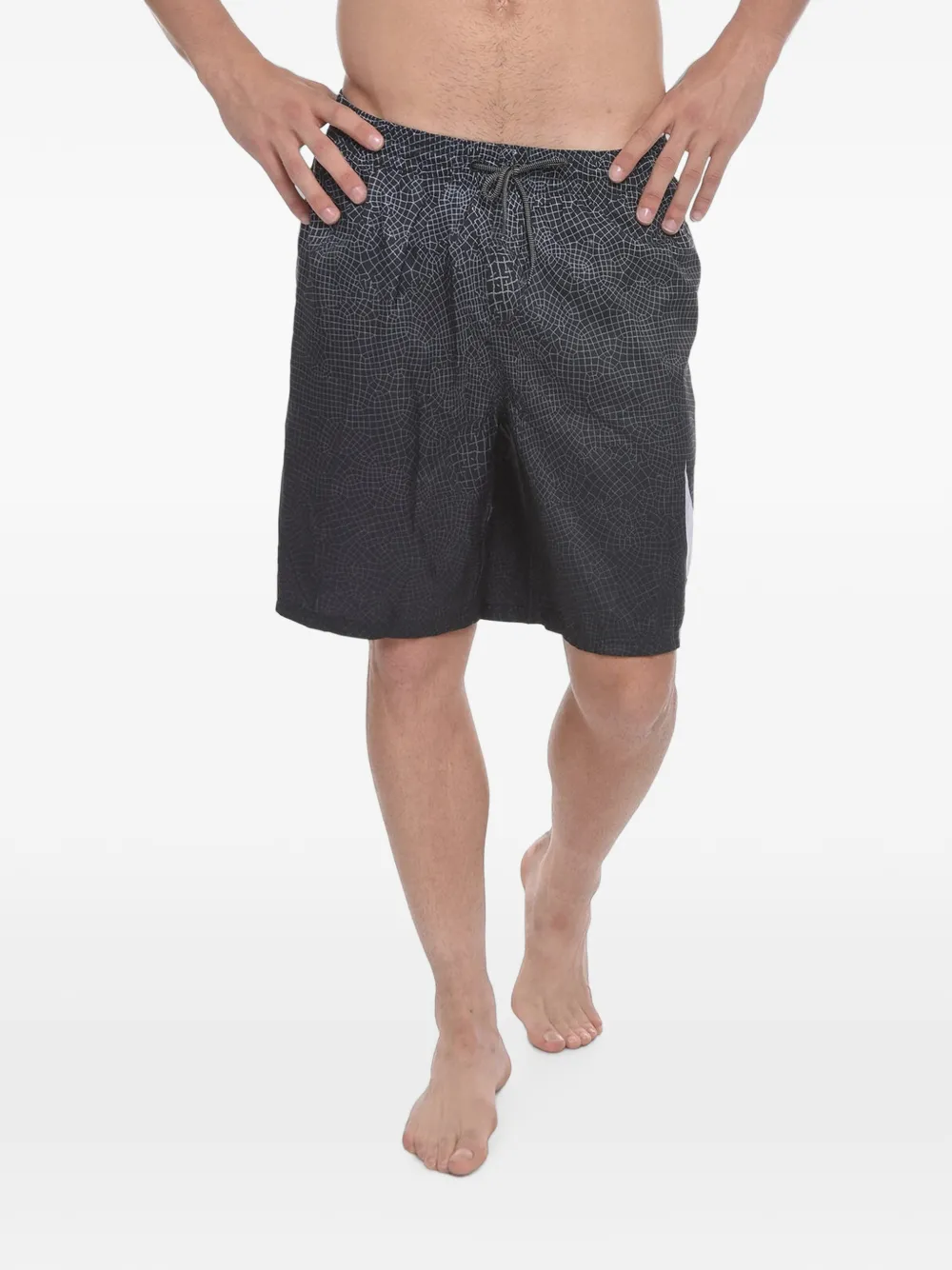 Nike Boxer Grid-print Logo-print Swim Trunks In Black