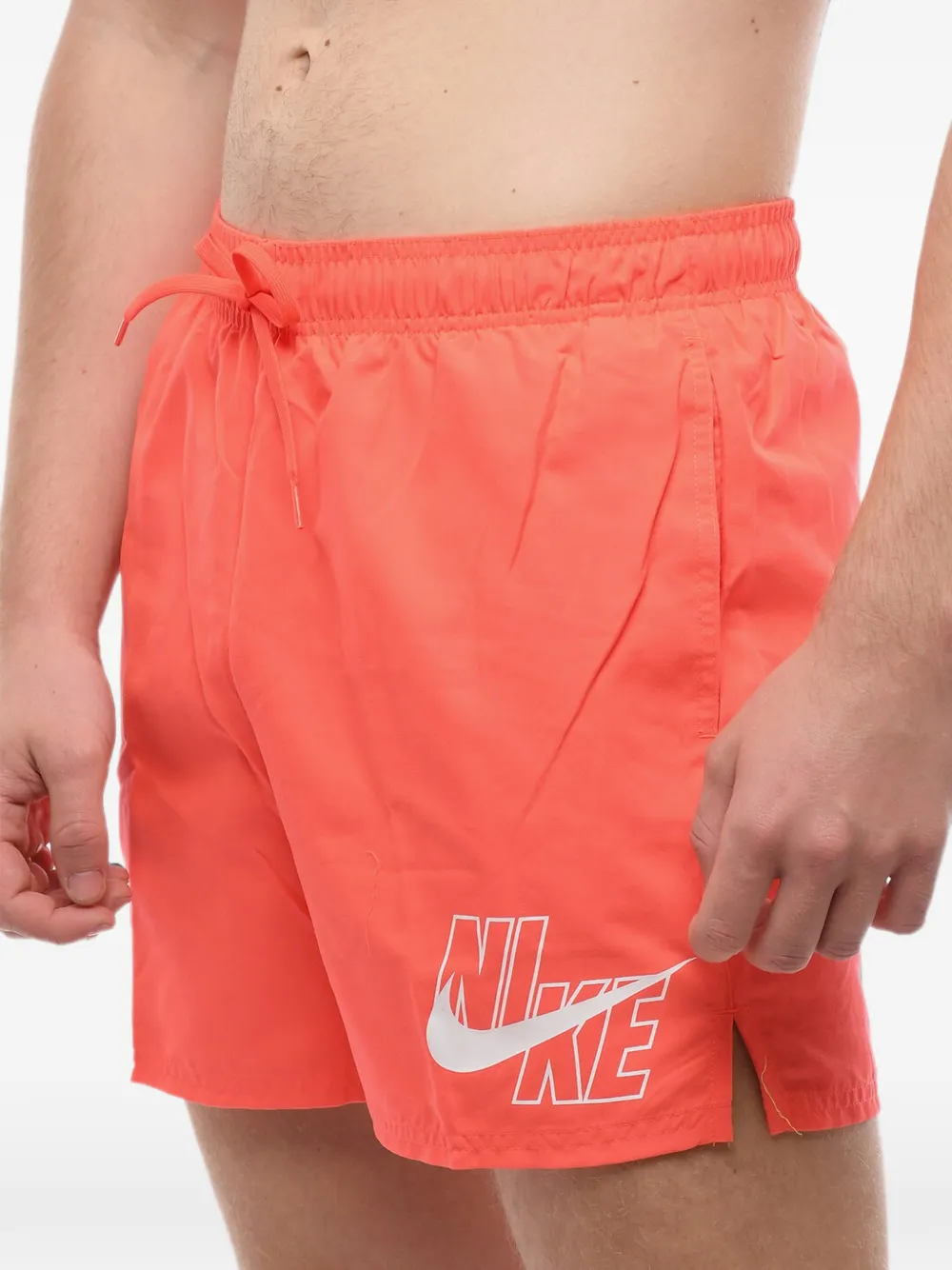 Nike Logo-print Drawstring Swim Trunks In Orange