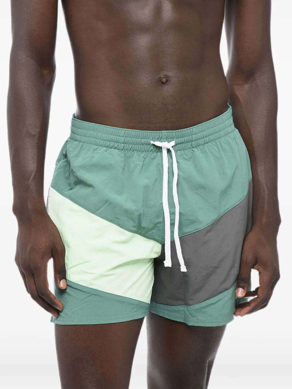 Nike Color-block Logo-print Swim Shorts In Green