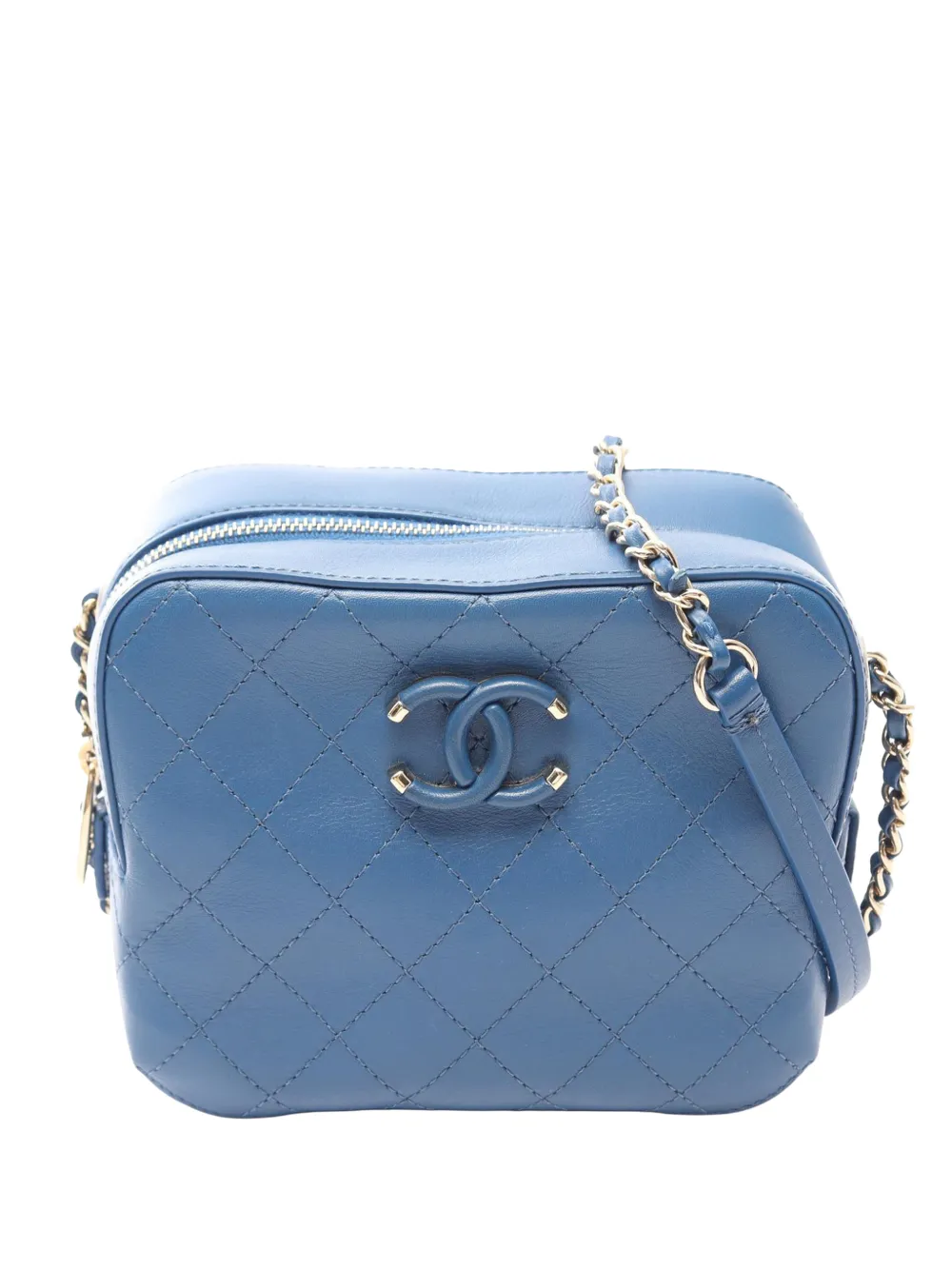 CHANEL Pre-Owned 2019 CC Stitched Calfskin Enamel Camera Bag crossbody bag - Blue