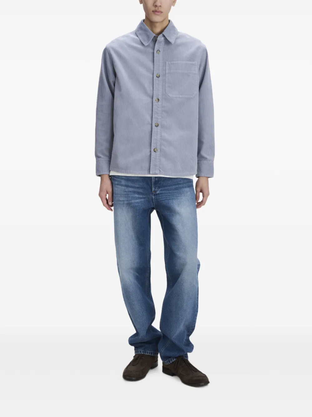 A.P.C. Ribfluwelen overhemd met borstzak Blauw