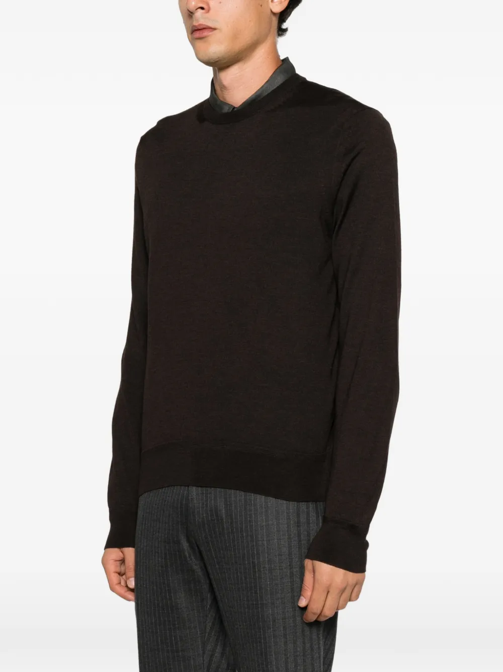 TOM FORD Trui met ronde hals en geribbelde afwerking Bruin