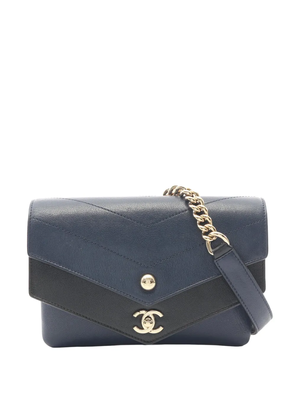 CHANEL Pre-Owned 2018-2019 Chevron Calfskin Double Envelope Flap belt bag - Blue