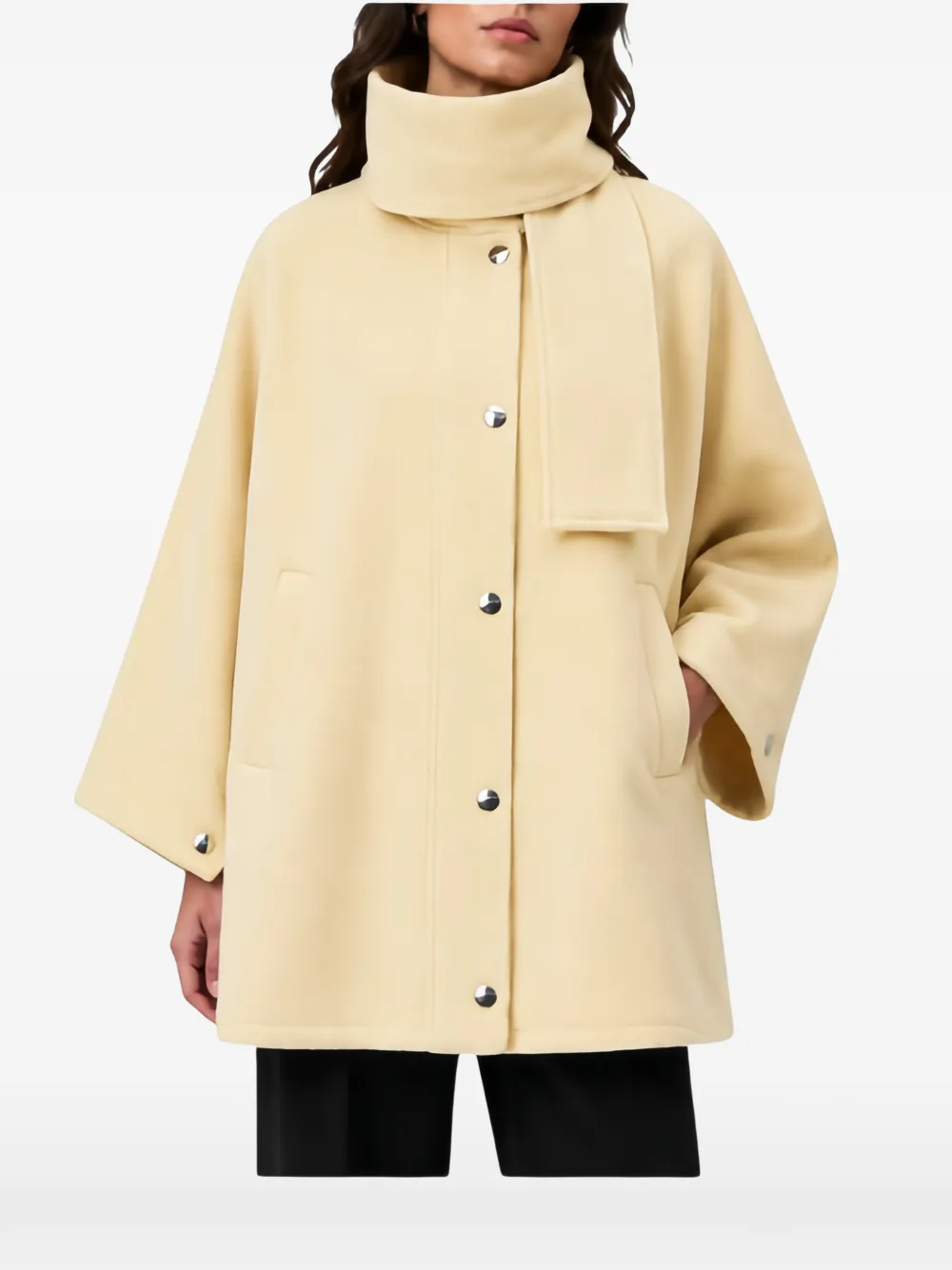 PINKO cape in double-layered wool-blend cloth with scarf Beige