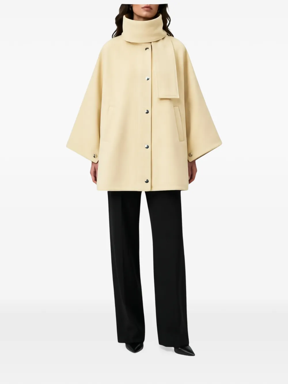 PINKO cape in double-layered wool-blend cloth with scarf Beige