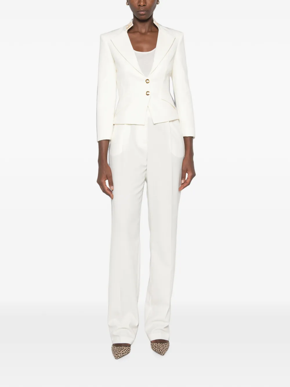 Elisabetta Franchi Jack met puntige revers en logo-plakkaat Wit