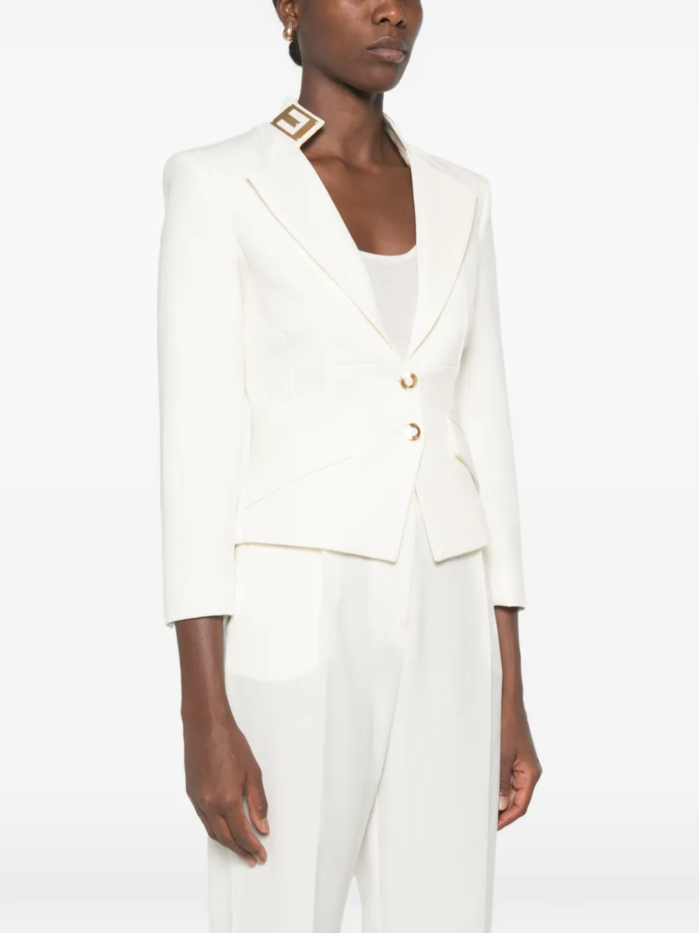 Elisabetta Franchi Jack met puntige revers en logo-plakkaat Wit