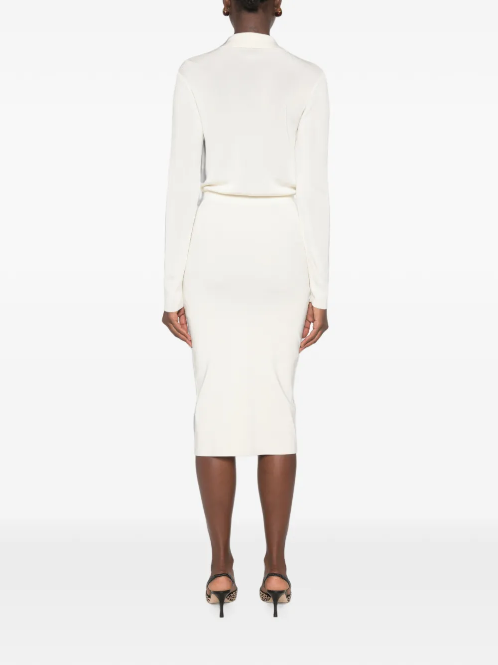 Elisabetta Franchi Midi-jurk met lange mouwen en hangslot-detail Beige