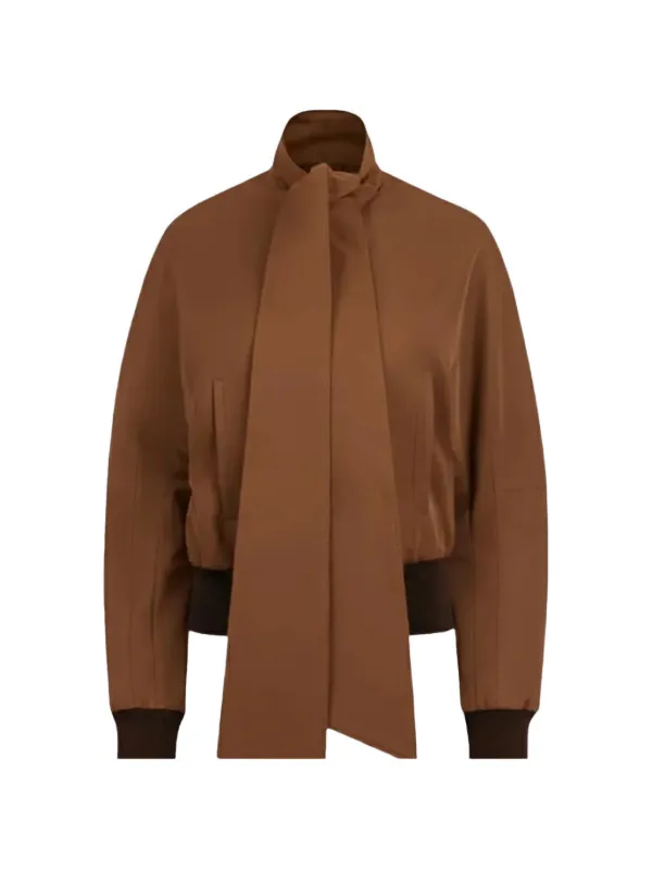 Nina Ricci Scarf-detail Ottoman Fitted Jacket in Brown