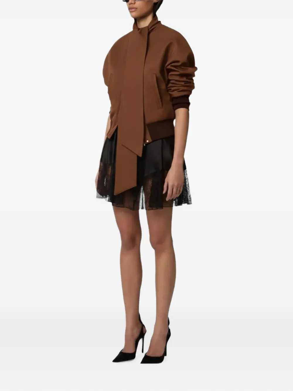Nina Ricci Ottoman getailleerd jack met sjaaldetail Bruin