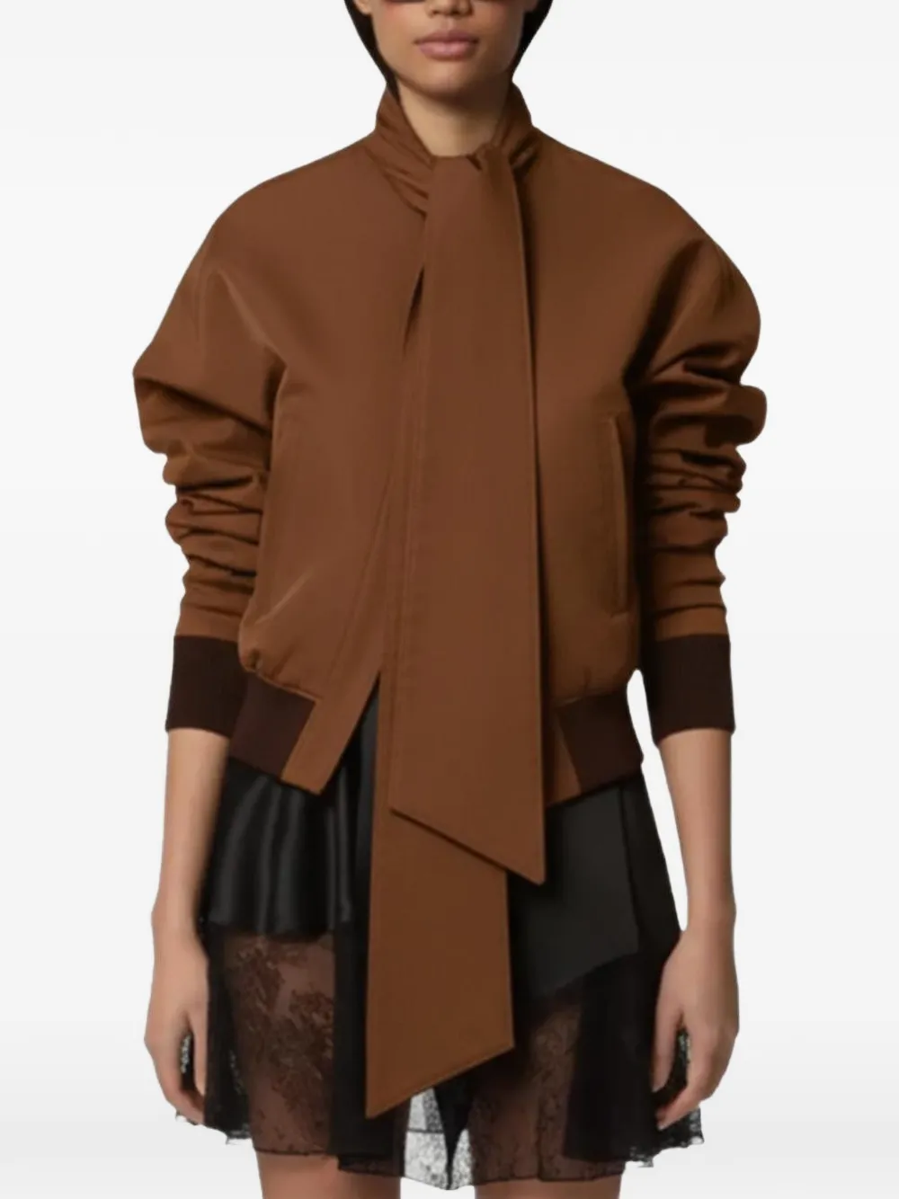 Nina Ricci Ottoman getailleerd jack met sjaaldetail Bruin
