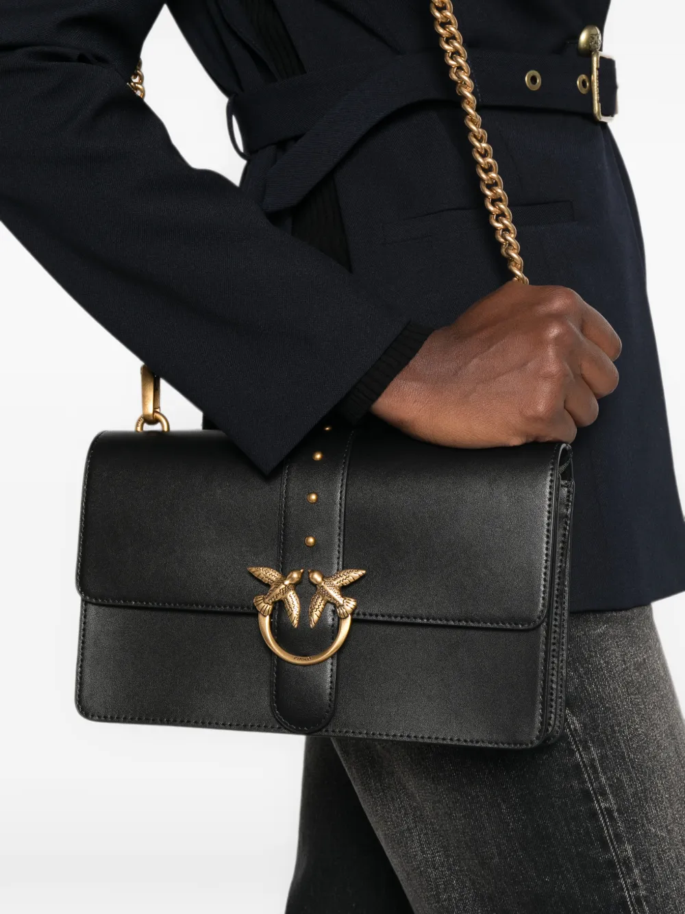PINKO Kleine Love One Classic leren schoudertas Zwart