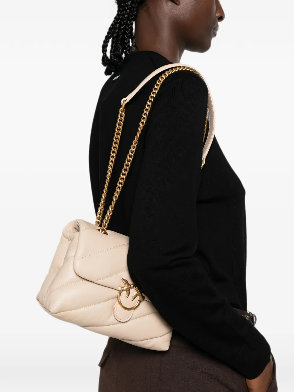 PINKO Love Puff gewatteerde leren shopper Beige