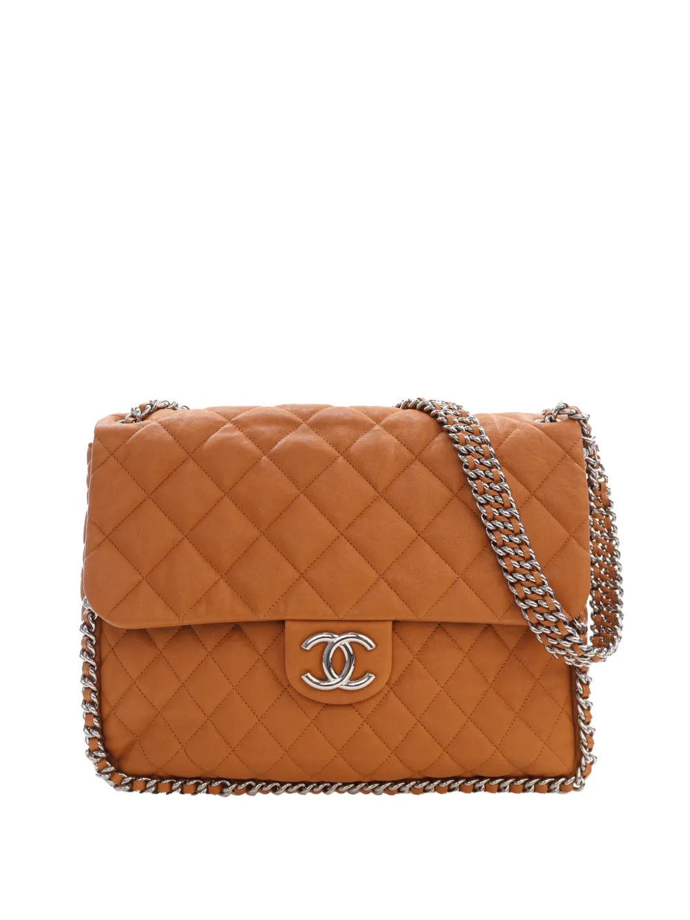CHANEL Pre-Owned 2012-2013 Maxi Quilted Washed Lambskin Chain Around Flap shoulder bag - Marrone