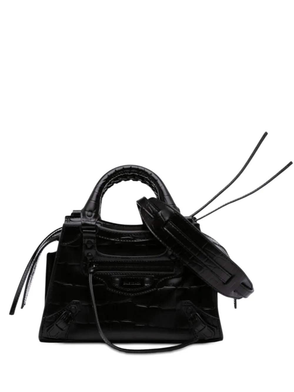 Balenciaga Pre-Owned 2021 Mini Croc Embossed Calfskin Motocross Neo Classic City satchel - Nero