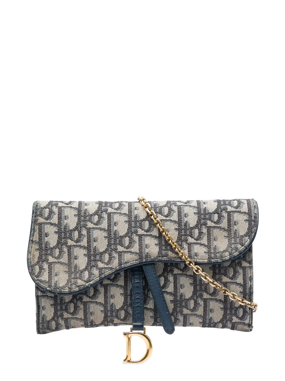 Christian Dior Pre-Owned 2019 Oblique Canvas Saddle Wallet On Chain crossbody bag - Blu