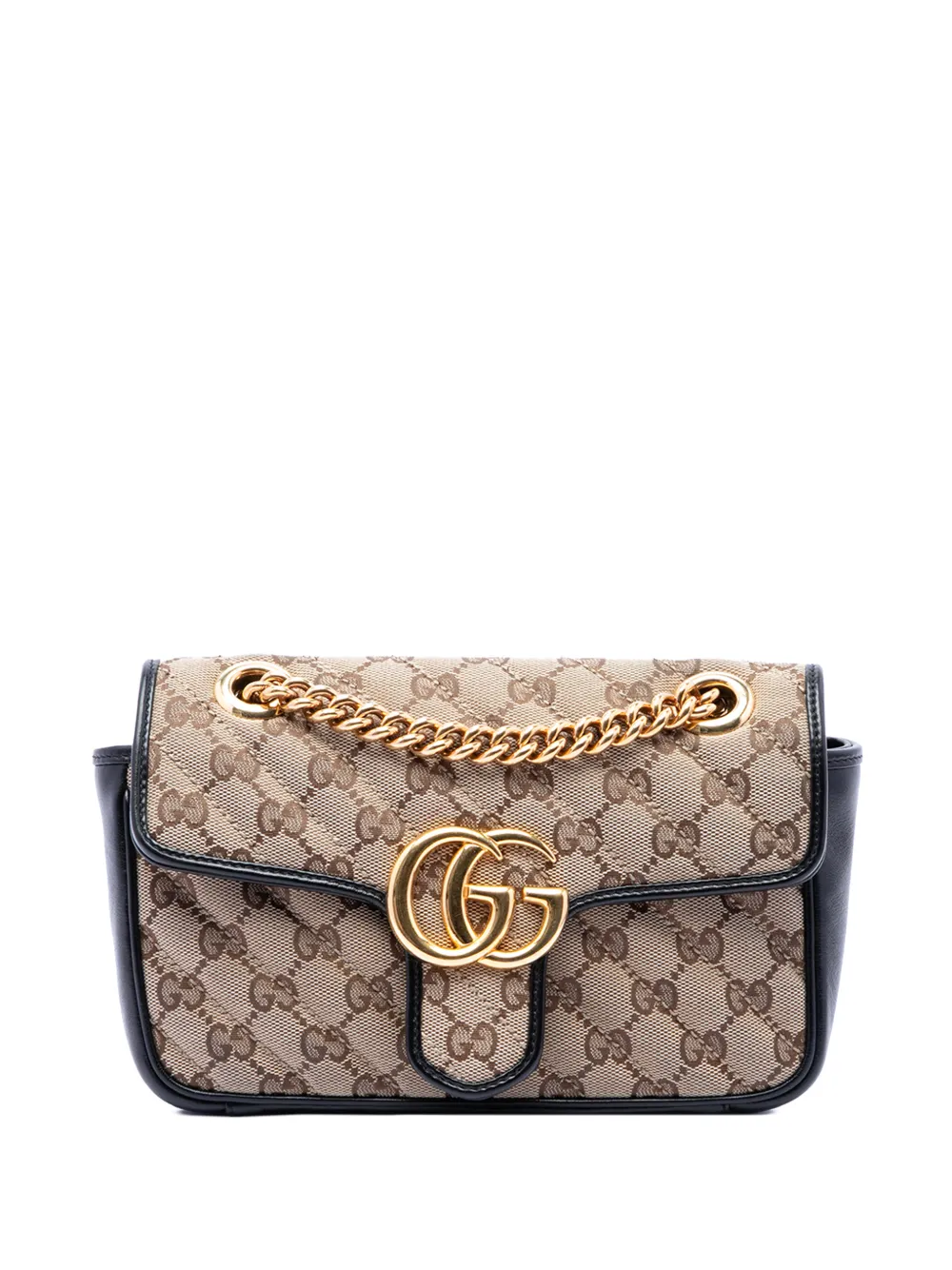 Gucci Pre-Owned 2016-2026 Small GG Marmont Matelasse Diagonal GG Canvas and Leather shoulder bag - Nero