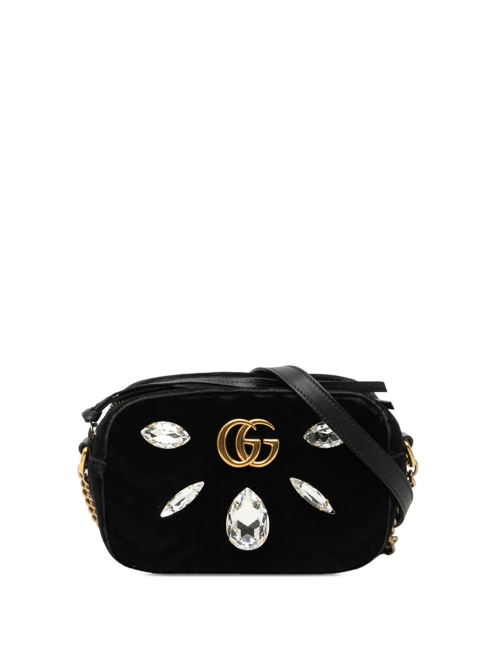 Gucci Pre-Owned Borsa a tracolla GG Marmont mini in velluto matelassé con cristalli 2016-2026 - Nero