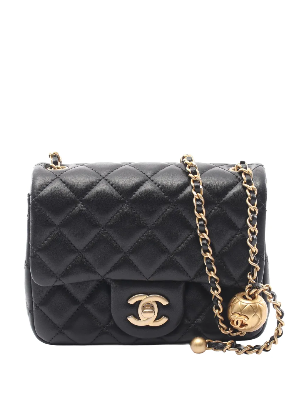 CHANEL Pre-Owned 2020 Mini Square Classic Lambskin Pearl Crush Single Flap crossbody bag - Black