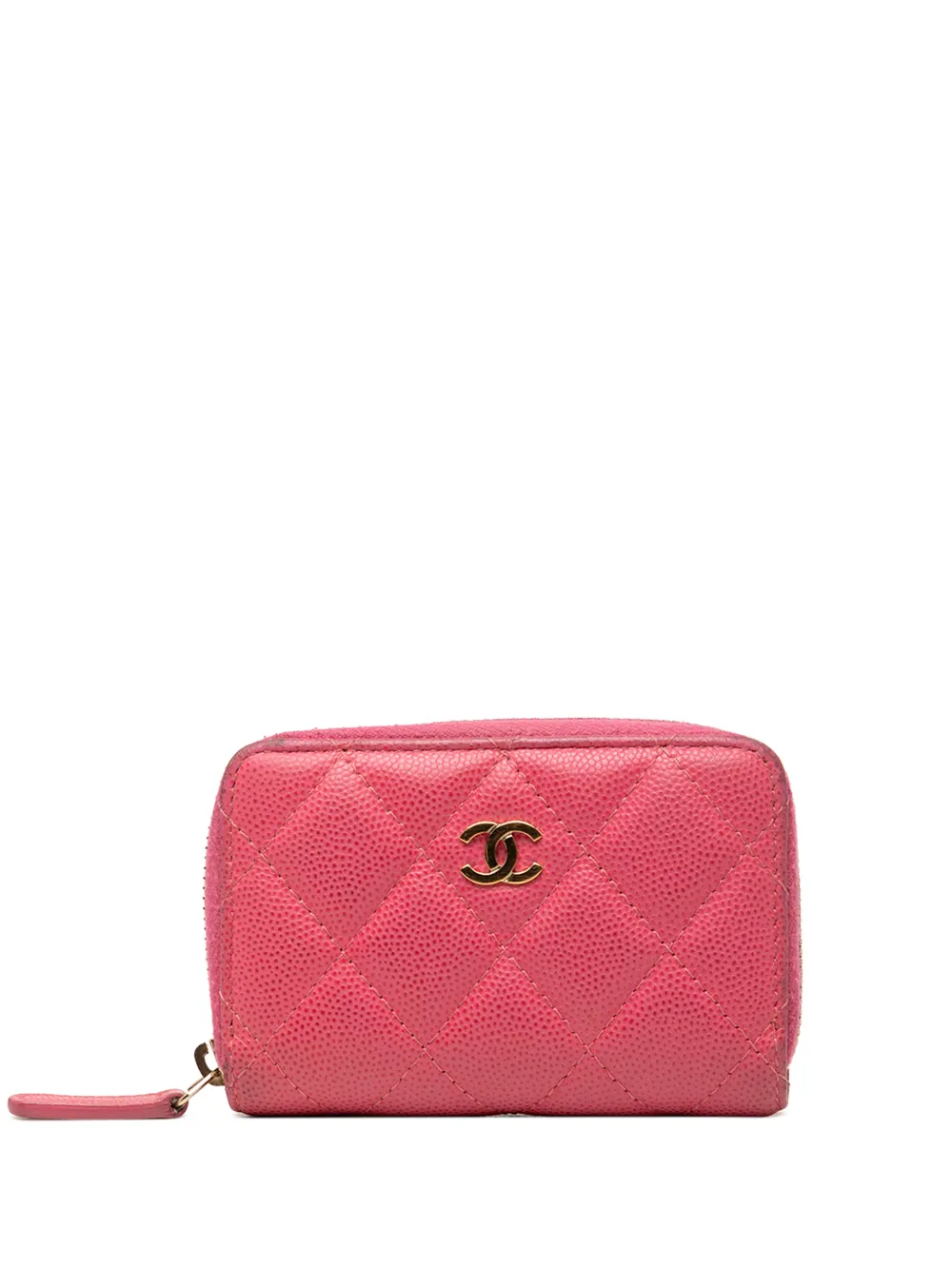 CHANEL Pre-Owned 2018-2019 CC Quilted Caviar Zip Purse coin pouch - Pink