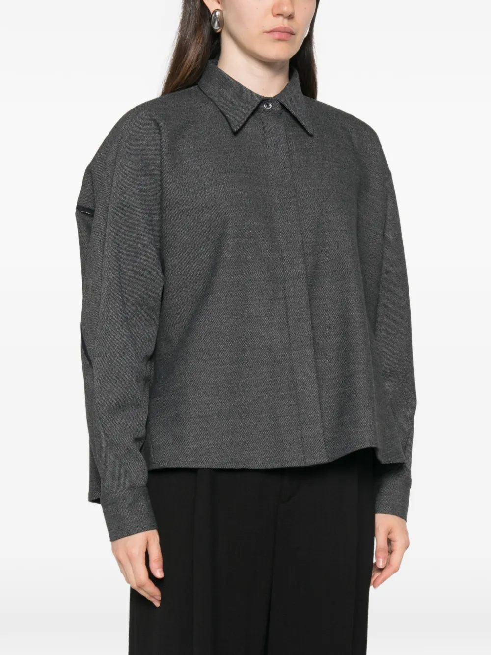 Fabiana Filippi Blouse met kralen en lange mouwen Grijs